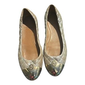 Tory Burch Women's Kaitlin Quilted Metallic Ballet Flats Size  9.5M Gold